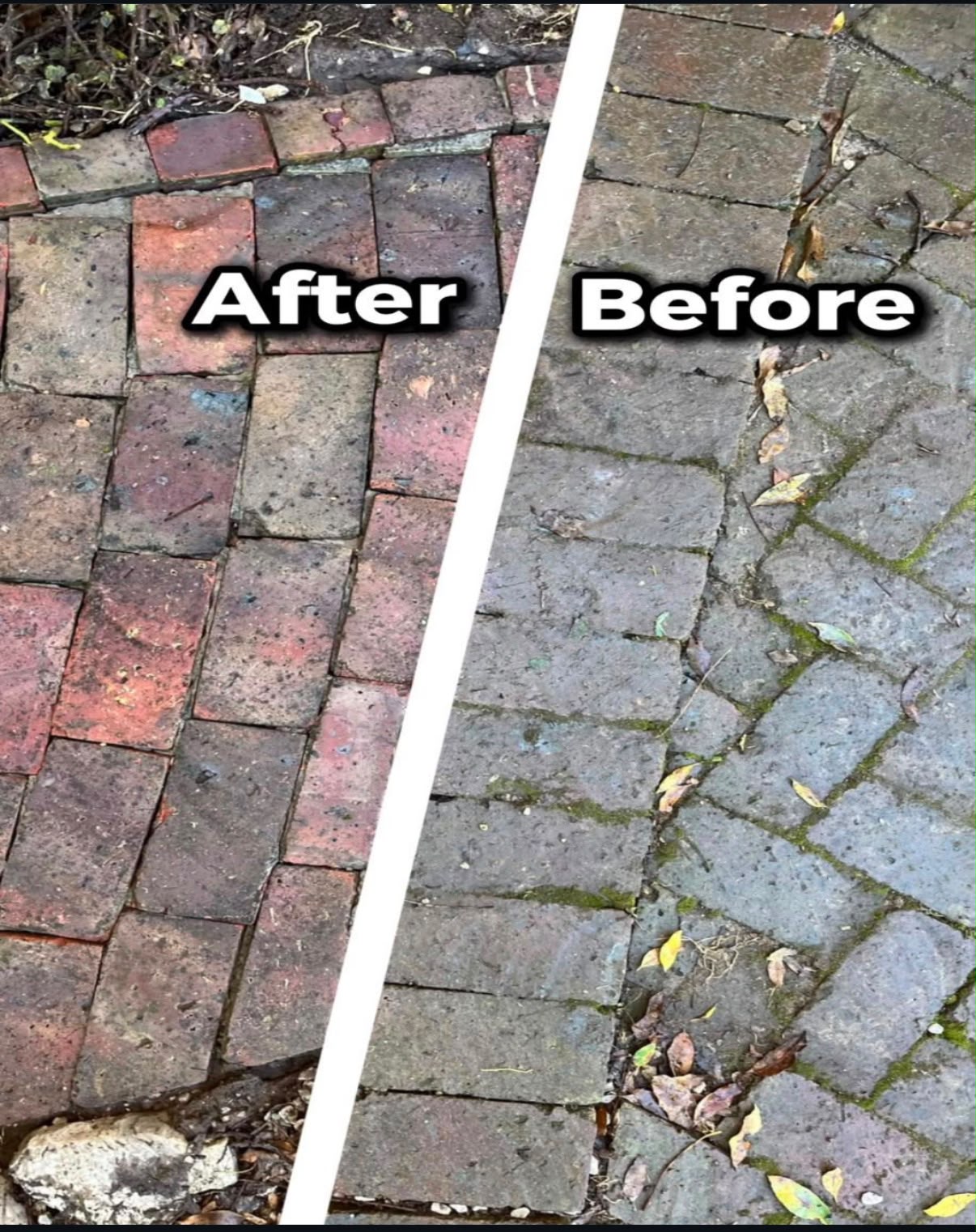 Brick paving before and after pressure washing in Plettenberg Bay